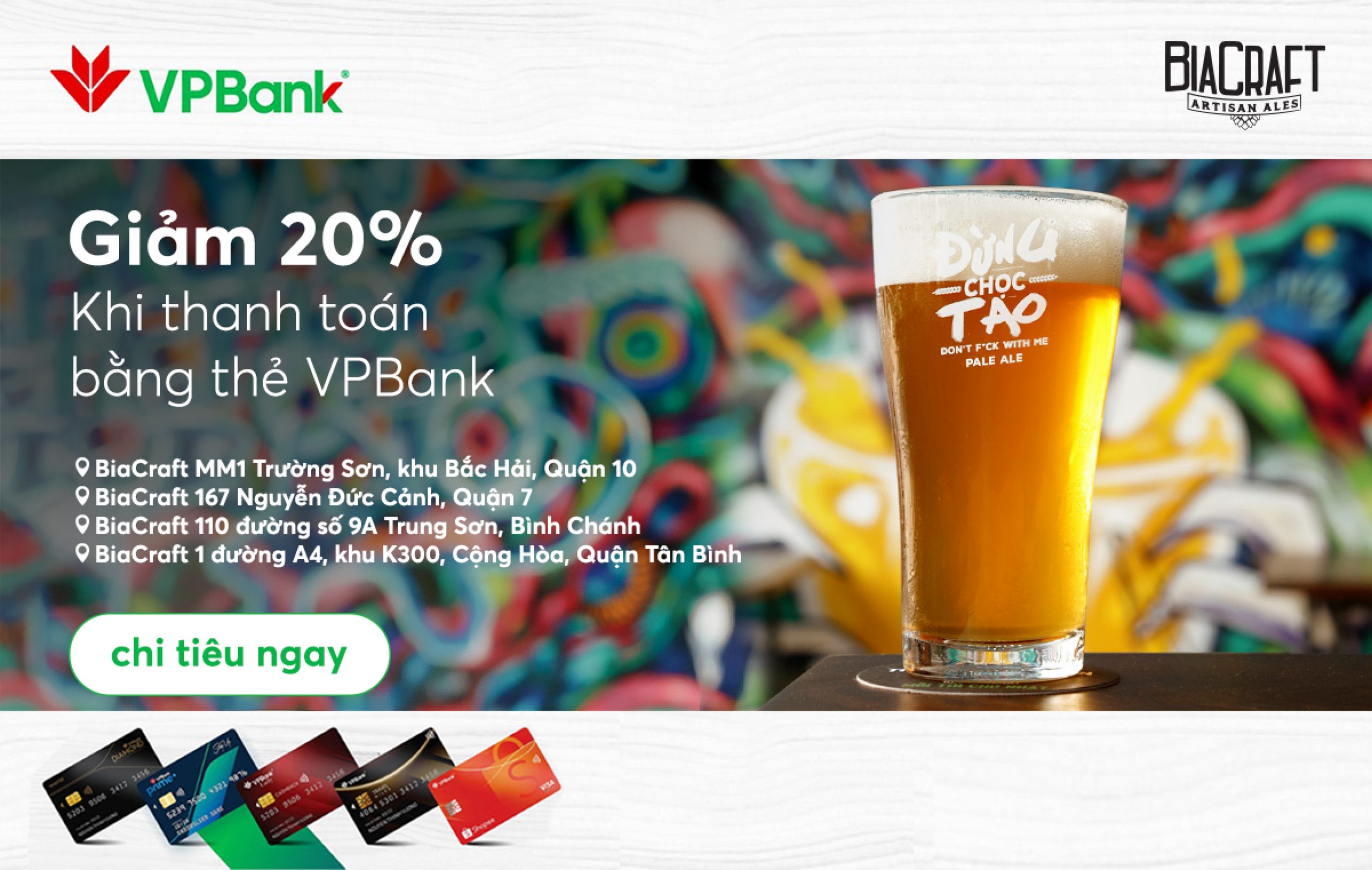 Biacarft: Giảm ngay 20% khi thanh toán bằng thẻ VPBank